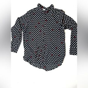 POPSUGAR Black and White Polka Dot Button Down Blouse w/ Heart Print Size XL
